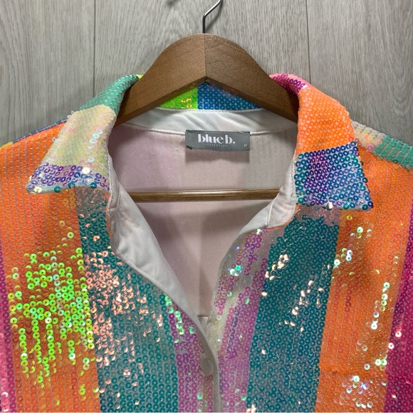 Blue b boutique brand rainbow sequin long sleeve button down top size M - Picture 5 of 8